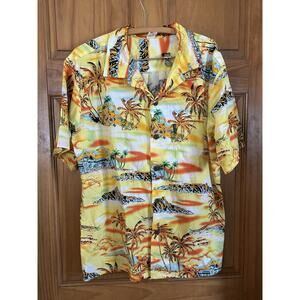 PALMWAVE Mens Bright Yellow Loud Hawaiian Shirt Palms Cotton Button Up - Size M